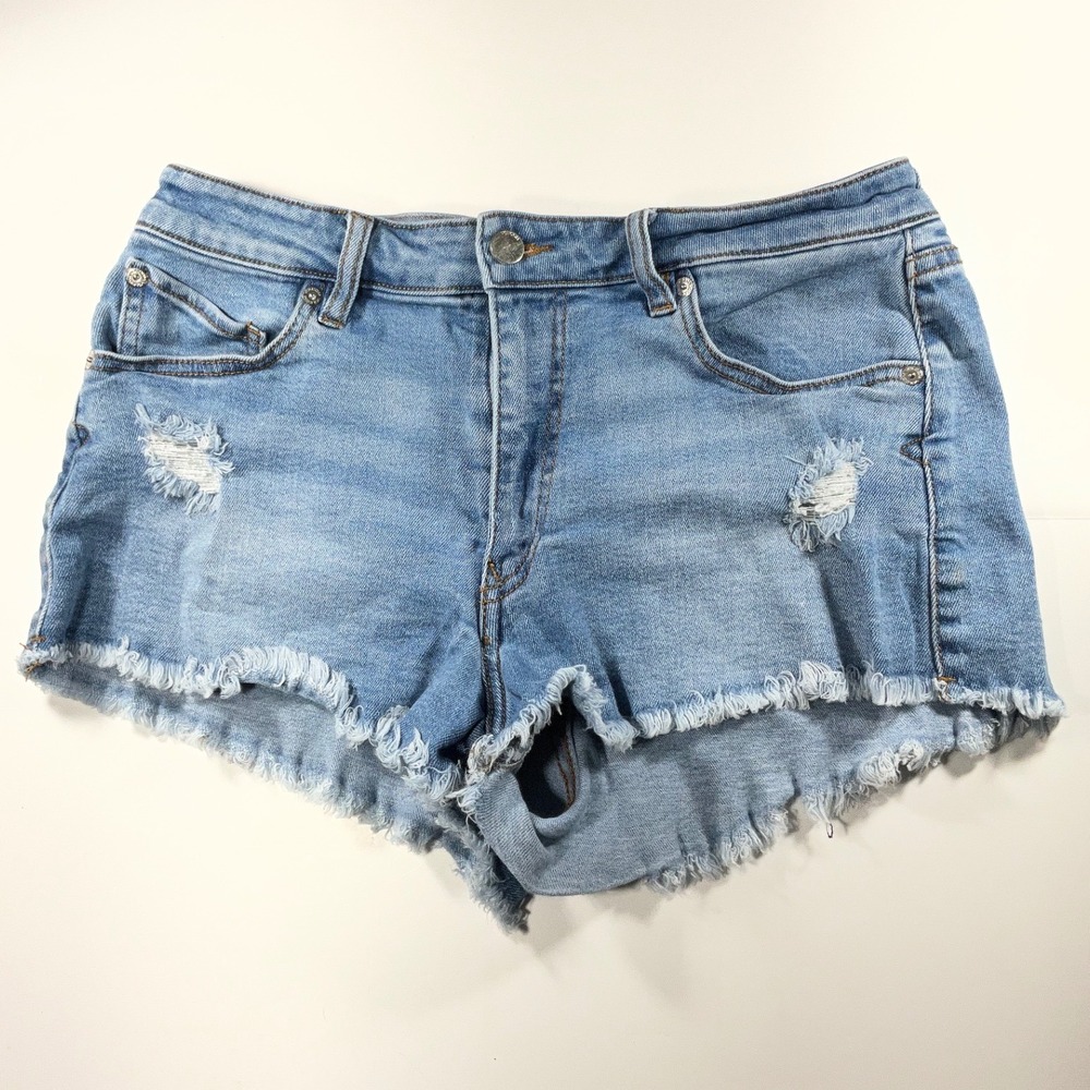 Volcom Stoney Stretch Micro Fit Mid Rise Distressed Denim Shorts Light Wash 29
